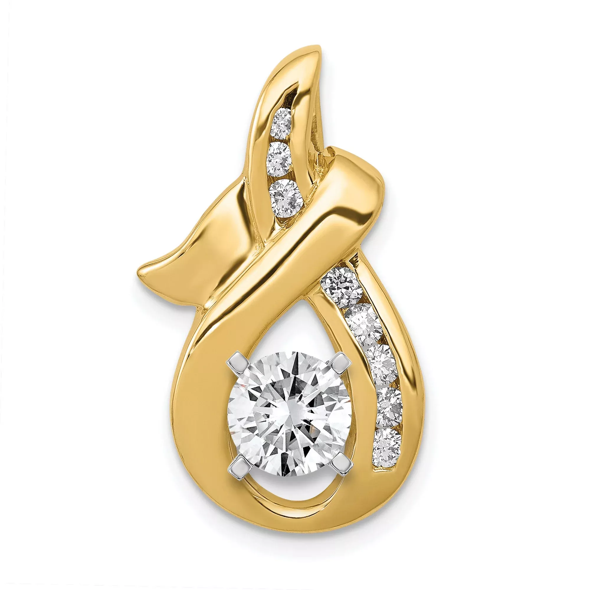 VS Diamond Semi-mount Peg Slide Charm Pendant in Real 14k Yellow Gold