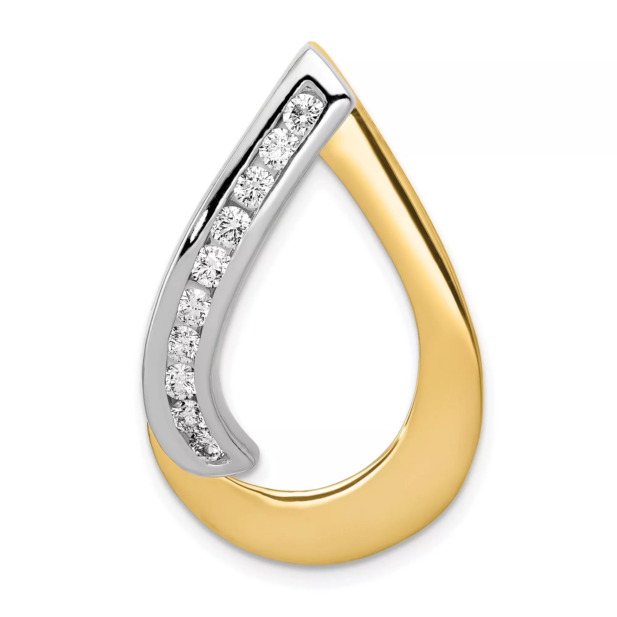 VS Diamond Teardrop Slide Charm Pendant in Real 14k Multi-Tone Gold