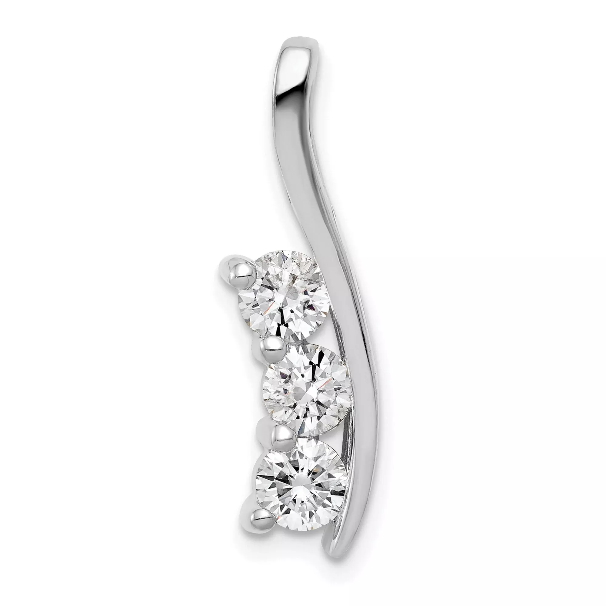 VS Diamond Three Stone Curved Bar Charm Pendant in Real 14k White Gold