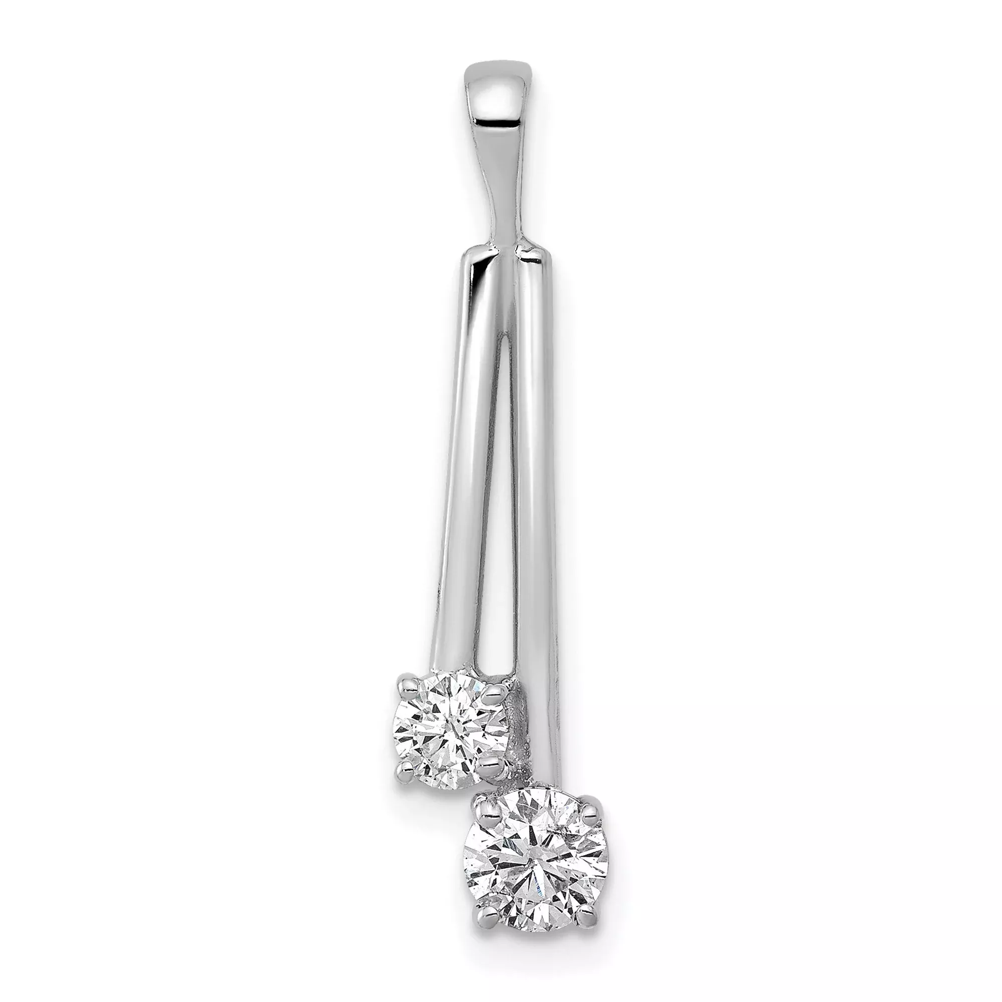 VS Diamond Two Stone Charm Pendant in Real 14k White Gold