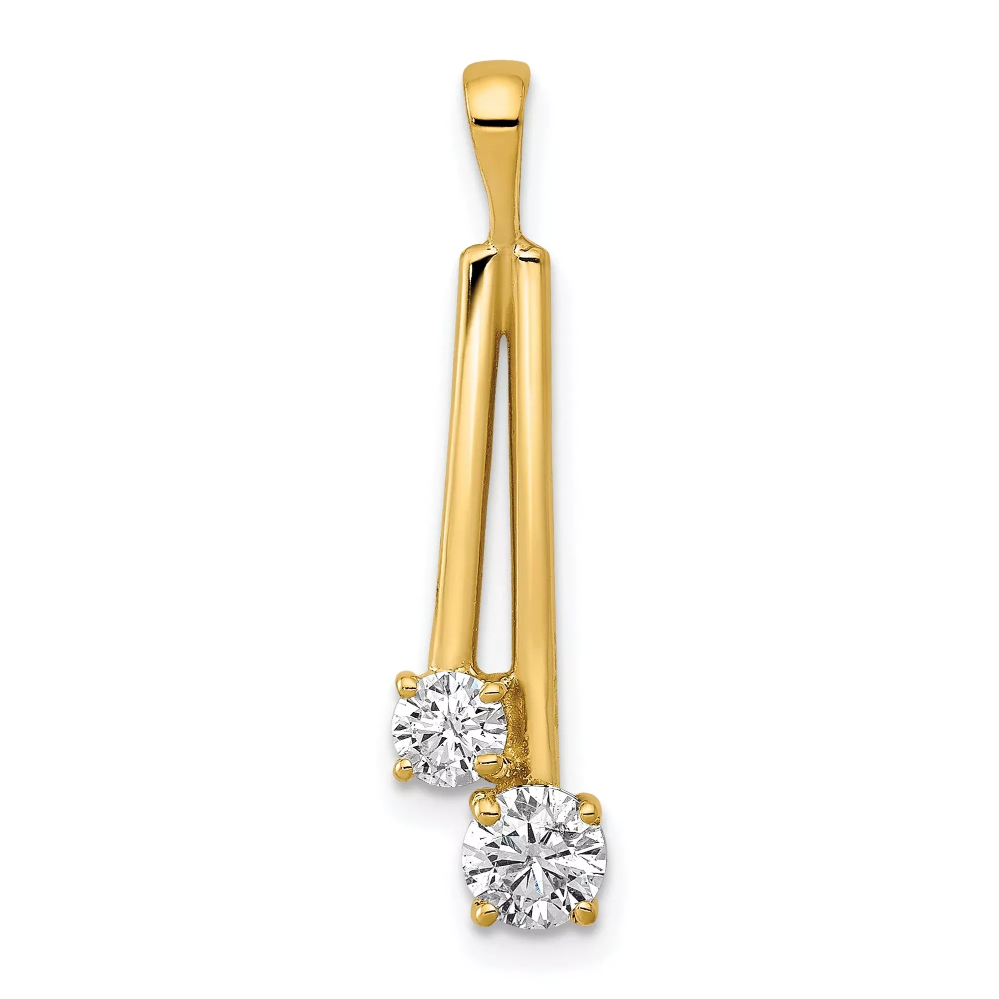 VS Diamond Two Stone Charm Pendant in Real 14k Yellow Gold