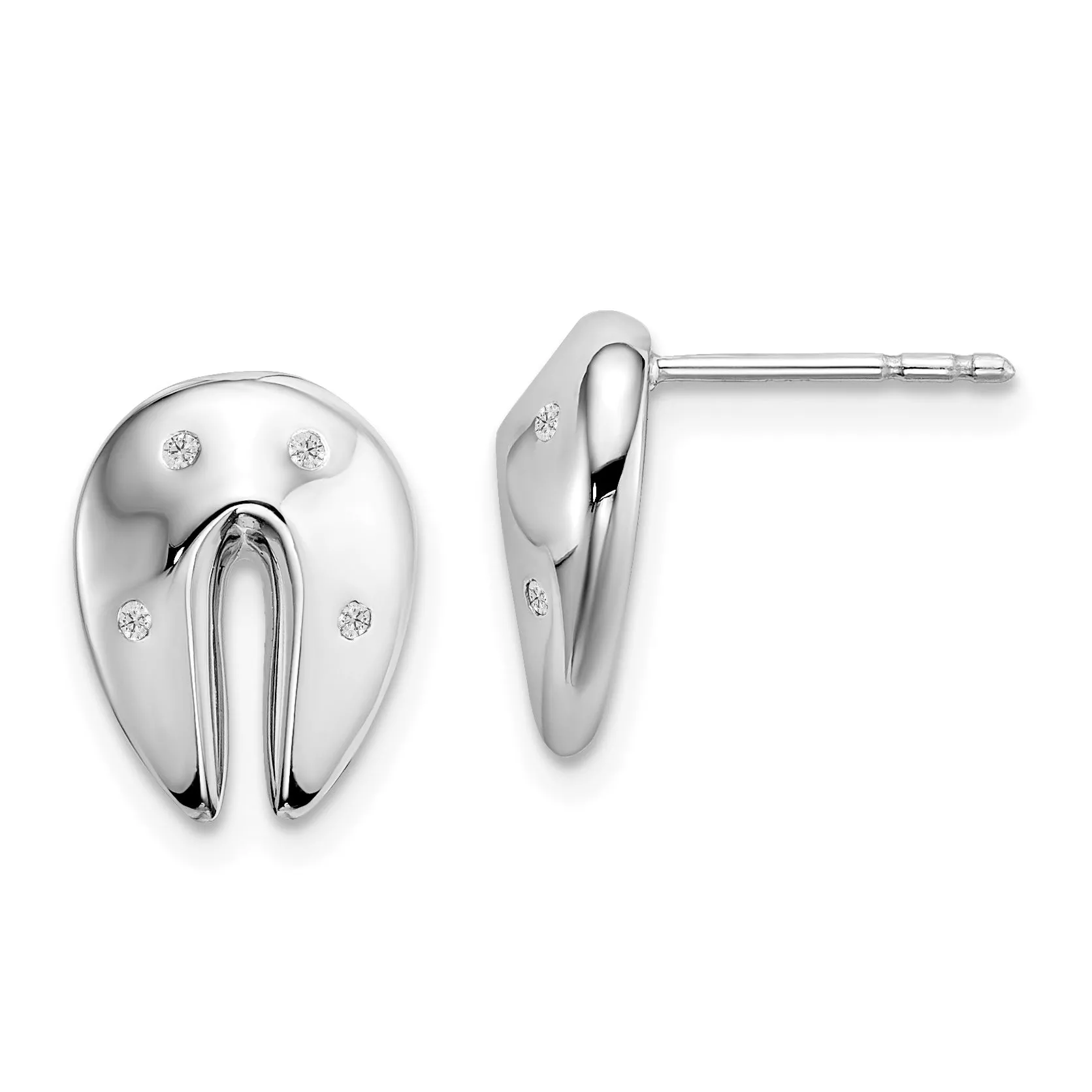 White Ice Sterling Silver Rhodium-plated Diamond Fortune Cookie Post Earrings
